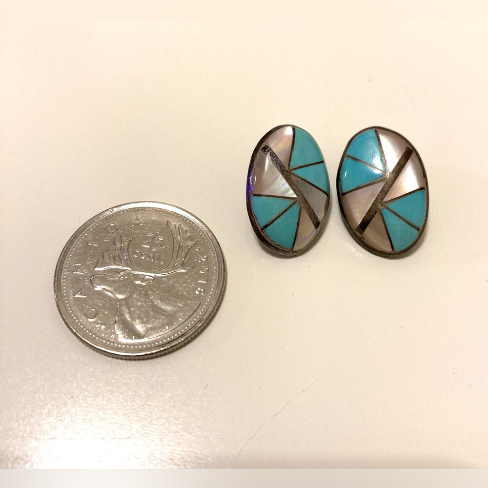 Vintage Native KEK sterling silver turquoise and mother of pearl earrings